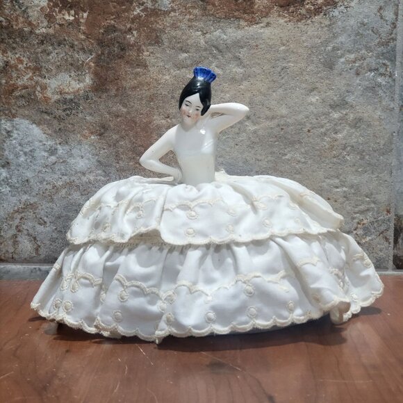 Vintage Porcelain Half Doll Pin Cushion - Picture 1 of 14